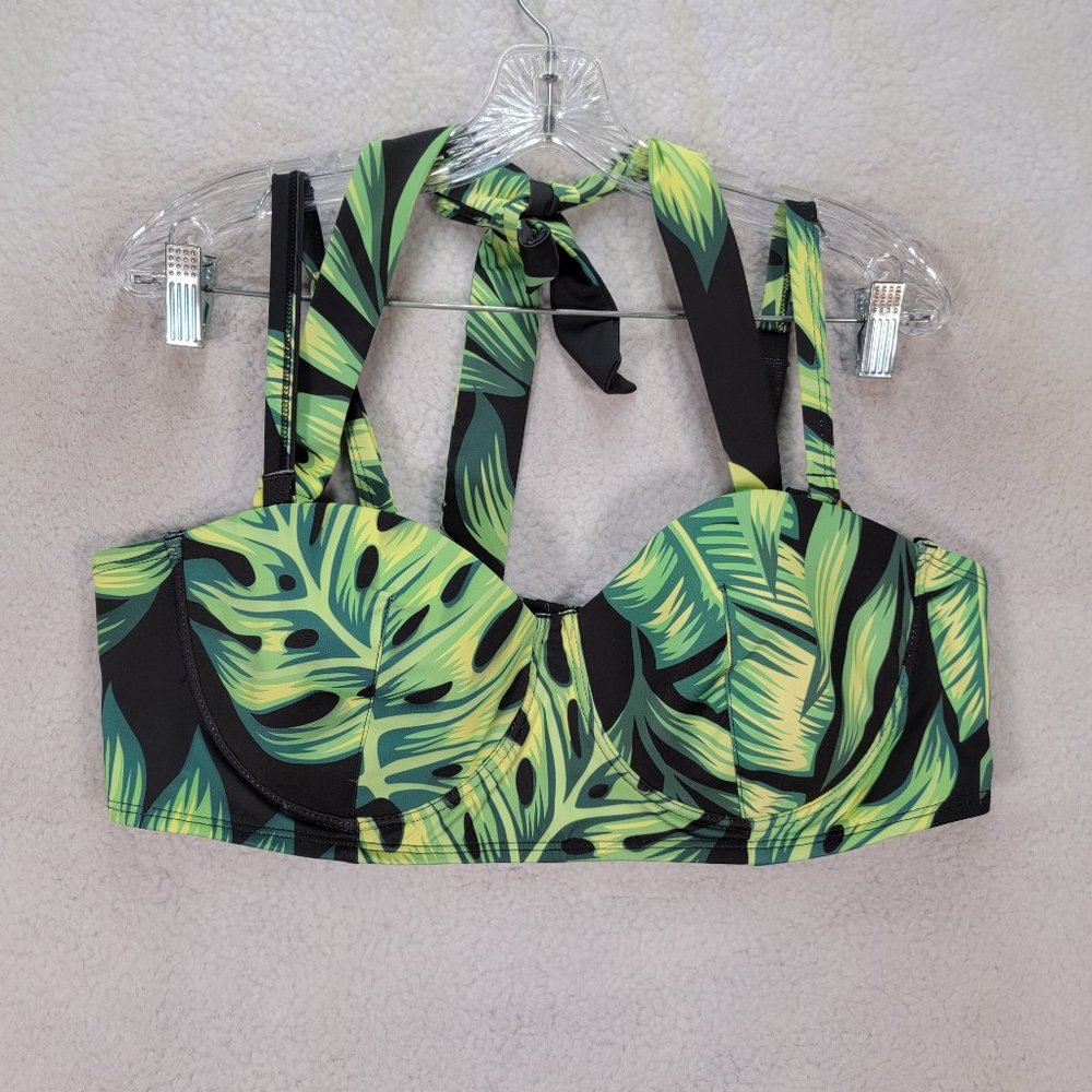 High Dive ModCloth Green Leaf Tropical Halter Retro Style Swim Top Swimwear